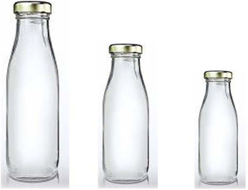 RKFancyLight clear hygiene glass multipurpose bottle with golden lid 1(1000ml+500ml+300ml) 1000 ml Bottle  (Pack of 3, Clear, Glass)