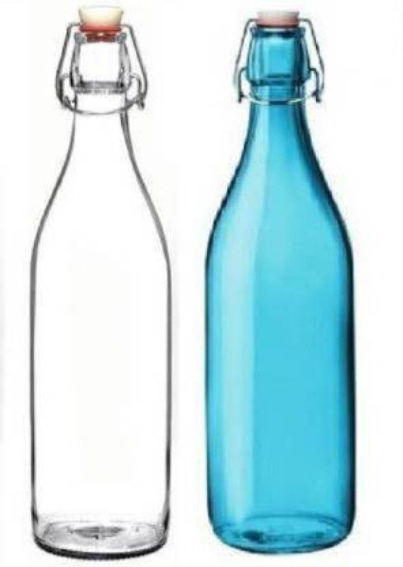 RKFancyLight GLOSSY CLEAR GLASS WATER/JUICE BOTTLES FOR MULTIPURPOSE BO25 1000 ml Bottle  (Pack of 2, Clear, Blue, Glass)