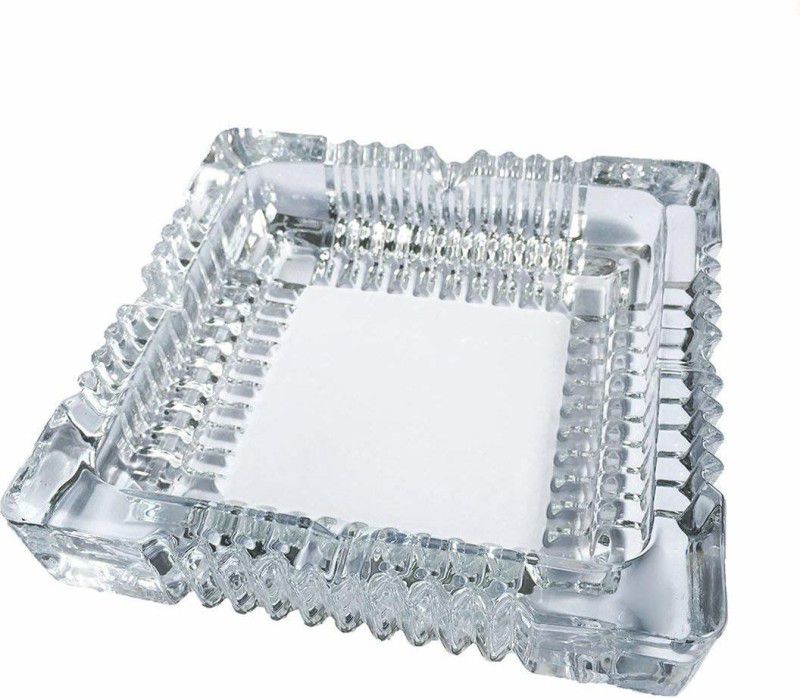 VenHub Cigarette Ashtray Square in Glass Tabletop for Home Office Crystal Quality White Glass Ashtray  (Pack of 1)