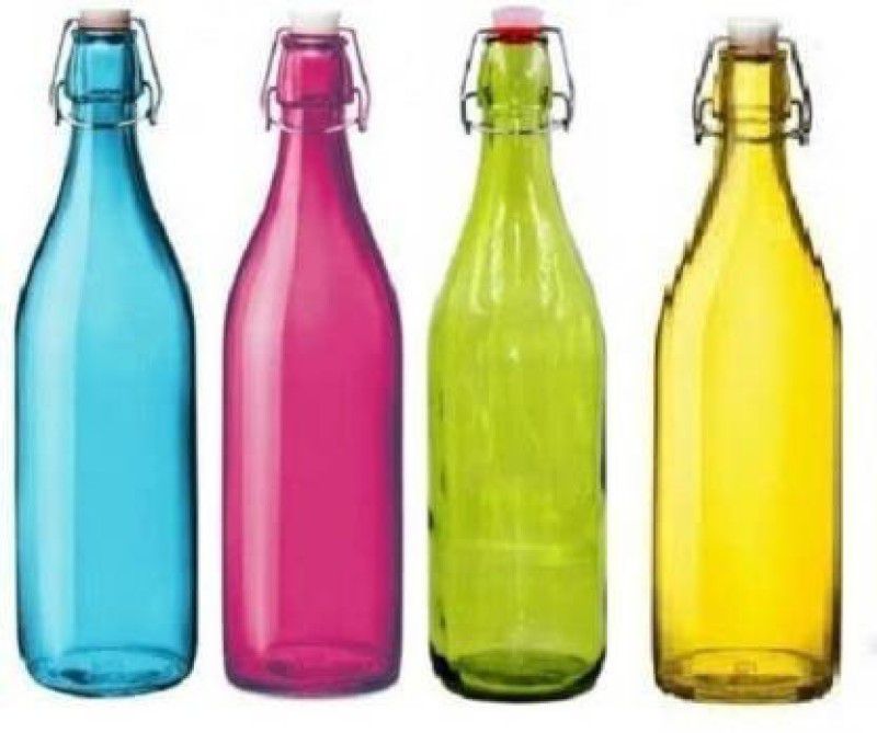 RKFancyLight GLOSSY CLEAR GLASS WATER/JUICE BOTTLES FOR MULTIPURPOSE BO17 1000 ml Bottle  (Pack of 4, Multicolor, Glass)