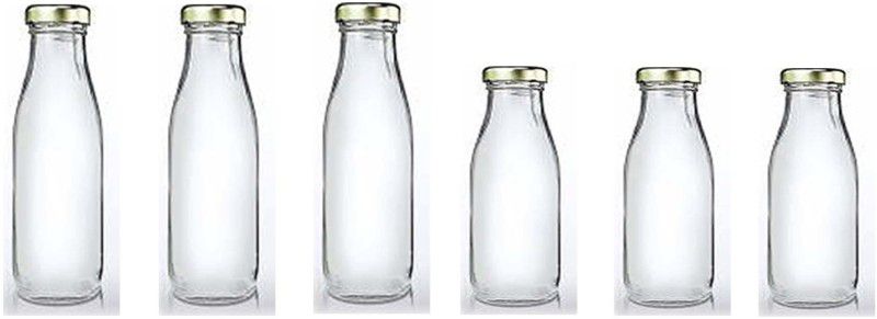 RKFancyLight clear hygiene glass multipurpose bottle with golden lid 3(1000ml+500ml) 1000 ml Bottle  (Pack of 6, Clear, Glass)