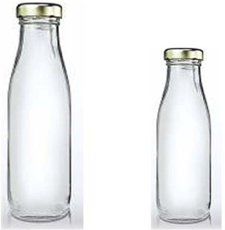 RKFancyLight clear hygiene glass multipurpose bottle with golden lid 1(1000ml+500ml) 1000 ml Bottle  (Pack of 2, Clear, Glass)