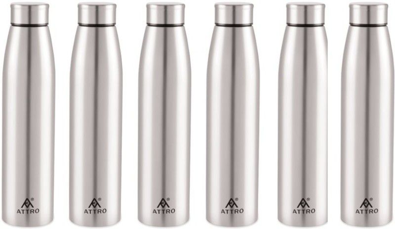 ATTRO Sleek Stainless Steel Water Bottle,Set of 6,1000 ml,Silver 1000 ml Bottle  (Pack of 6, Silver, Steel)