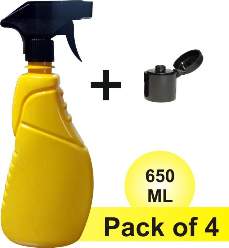 CITRUS POWER Trigger/FlipTop Cap Spray Yellow Plastic Spray Bottle (Set of 4) 650 ml Spray Bottle  (Pack of 4, Yellow, Black, Plastic)