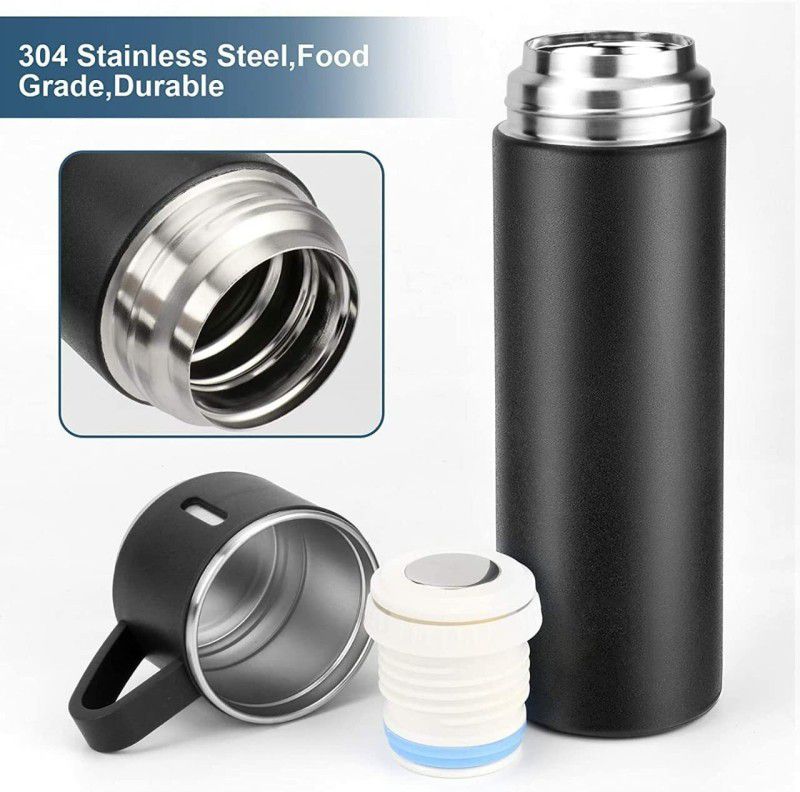 VibeX VII-85AZ-Steel Thermo 500ml Vacuum Insulated Bottle with Cup 500 ml Flask  (Pack of 1, Black, Silver, Steel)