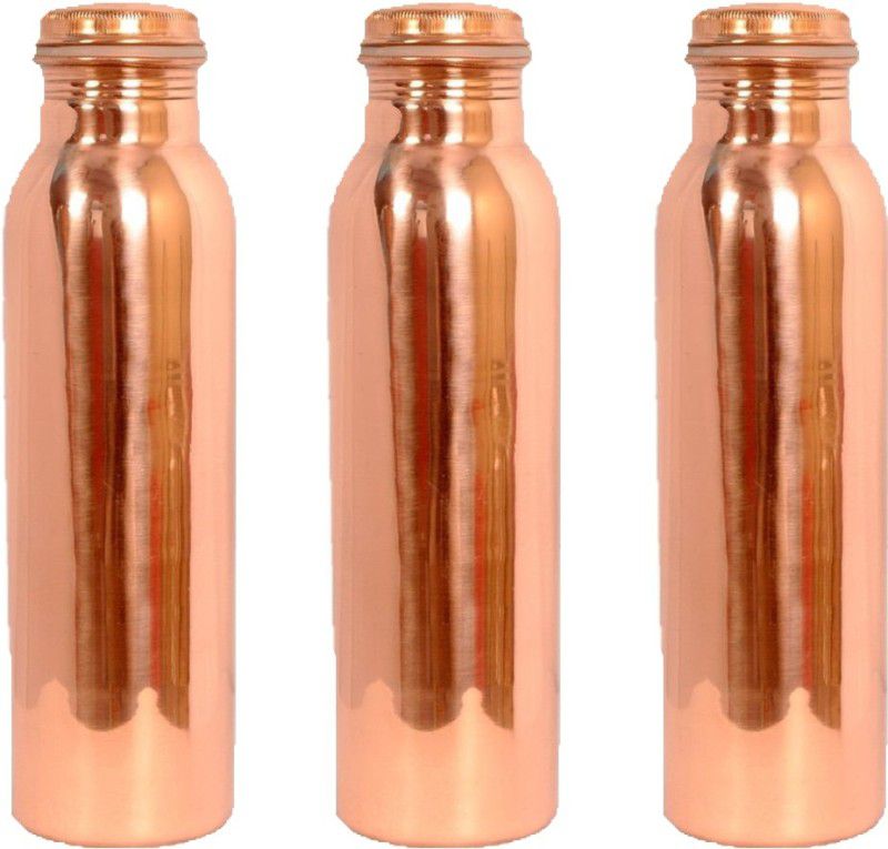 Dots Handmade Plain Copper Bottle 3000 ml Bottle (Pack of 3, Copper, Copper) 1000 ml Bottle  (Pack of 3, Copper, Copper)