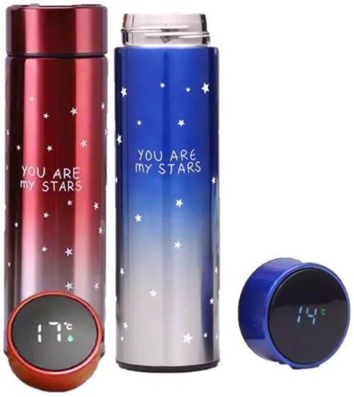 ICONIX Temperature Bottle You are my Star Double Wall Stainless Steel Hot & Cold Combo 500 ml Flask  (Pack of 2, Blue, Red, Steel)