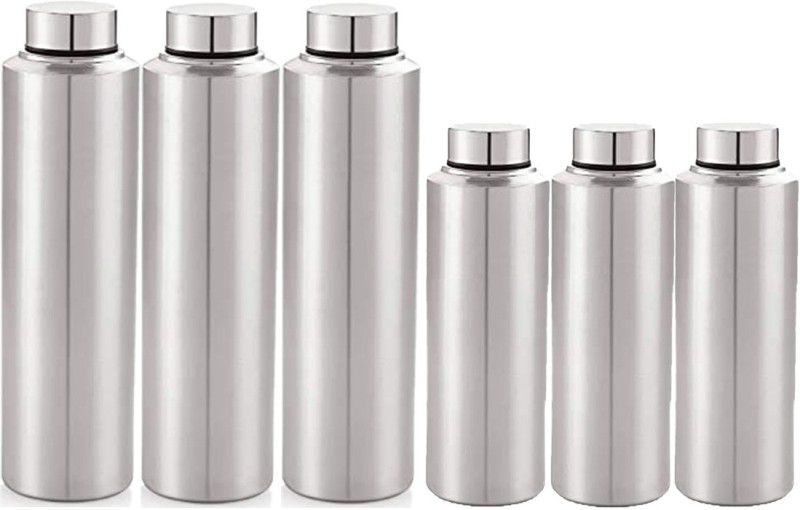 RKAS Steel Water Bottle Combo Pack of 6| 3 Pieces of 700ml & 3 Pieces of 1000ml 1000 ml Bottle  (Pack of 6, Silver, Steel)
