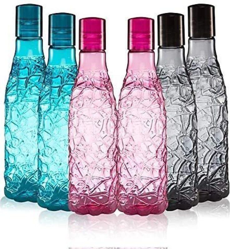 Imphi 6 Diamond Bottle with leak proof quality & BPA Free 1000 ml Bottle  (Pack of 6, Multicolor, Plastic)