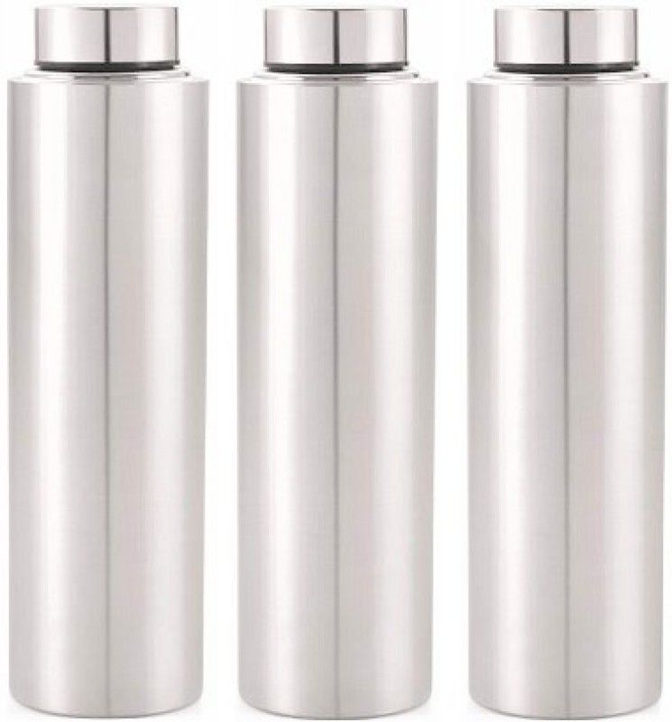 AJOTI Stainless Steel Water Bottle For College/Gym/Sports 1000 ml Bottle  (Pack of 3, Silver, Steel)