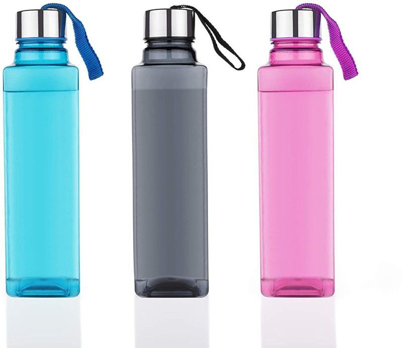 Modinity 3 Pieces Square Plastic Water Bottles Set with Fridge Water Bottle 1000ml. 1000 ml Bottle  (Pack of 3, Multicolor, Plastic)