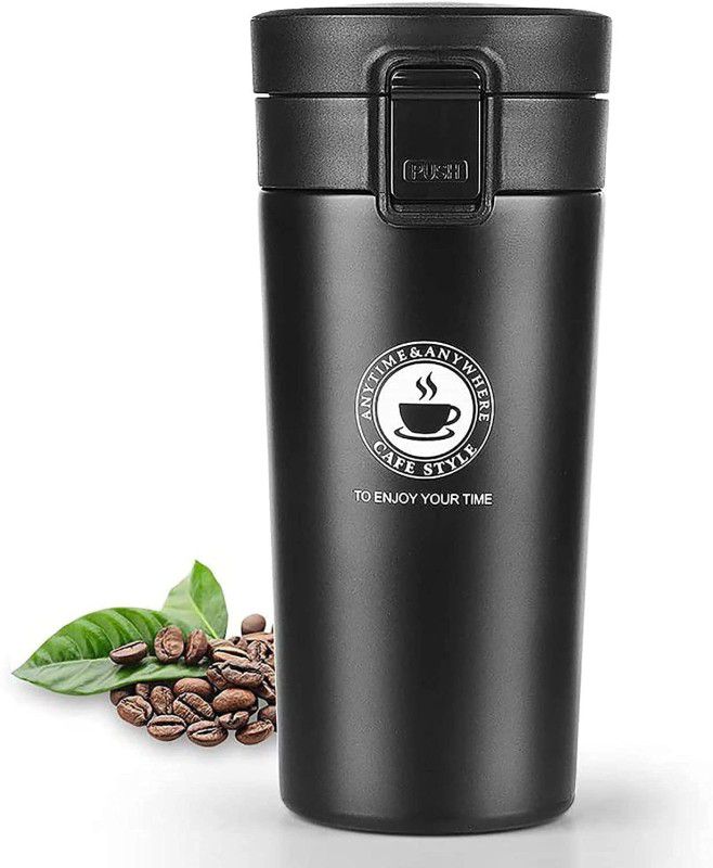 Iconix Insulated Coffee Mug Vacuum Travel Coffee Mug with Lid, Hot and Cold 300 ml Flask  (Pack of 1, Black, Steel)