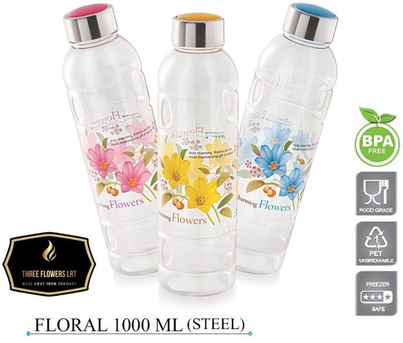 THREE FLOWERS LRT COOL ROSE FRIDGE WATER BOTTLE SET OF 4 1000 ml Bottle  (Pack of 4, Multicolor, Plastic)