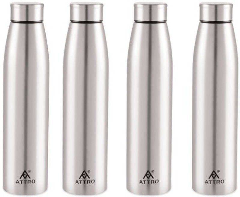 ATTRO Sleek Stainless Steel Water Bottle,Set of 4,1000 ml,Silver 1000 ml Bottle  (Pack of 4, Silver, Steel)