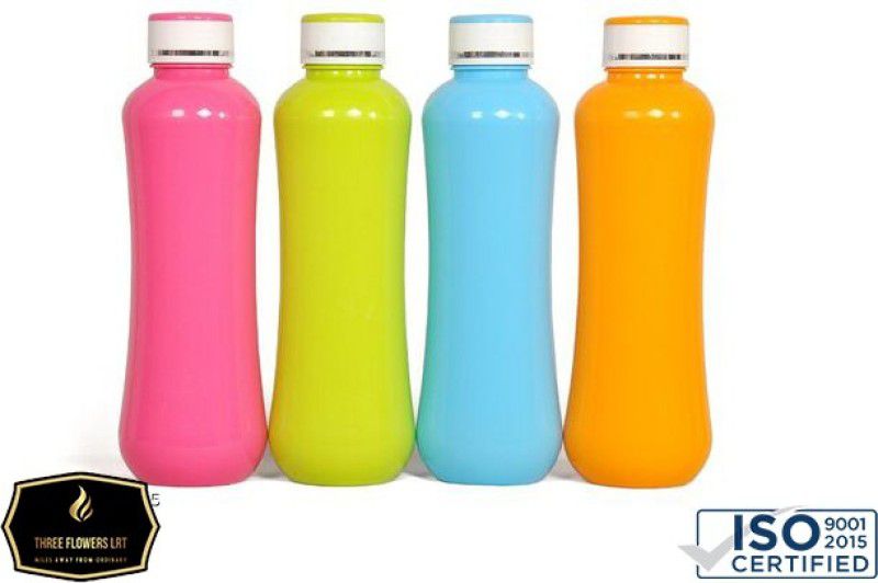 THREE FLOWERS LRT CLASSIC WATER BOTTLE 1000 ml Bottle  (Pack of 4, Multicolor, Plastic)