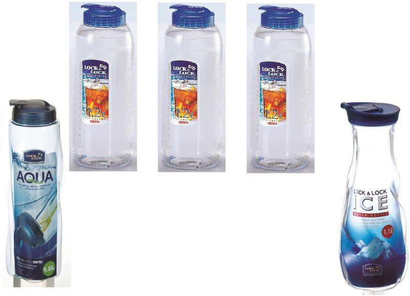 LOCK & LOCK Aqua Set-I 1200 ml Bottle  (Pack of 5, Clear, PET)