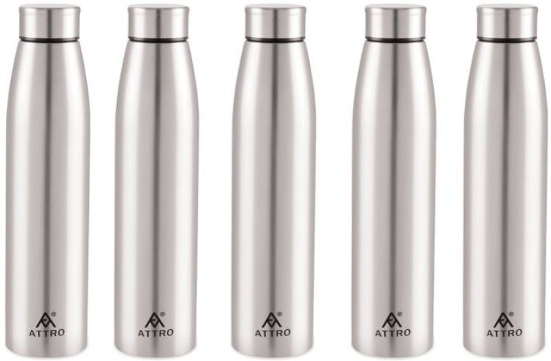 ATTRO Sleek Stainless Steel Water Bottle,Set of 5,1000 ml,Silver 1000 ml Bottle  (Pack of 5, Silver, Steel)