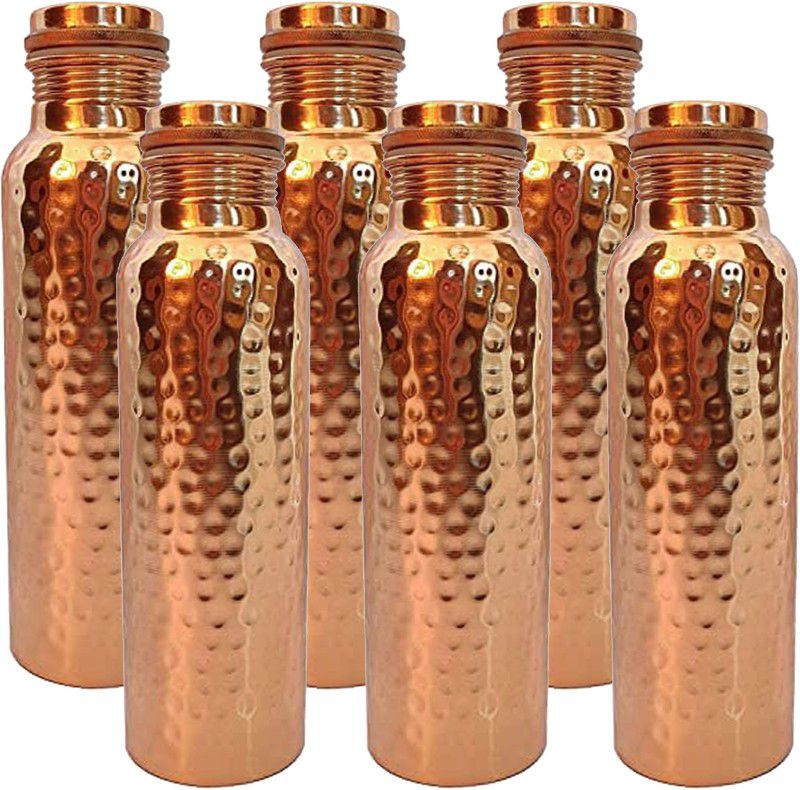 Killians Copper Water Bottle Handcrafted Hammered Design Leak Proof 100 % Pure 1000 ml Bottle  (Pack of 6, Copper, Copper)