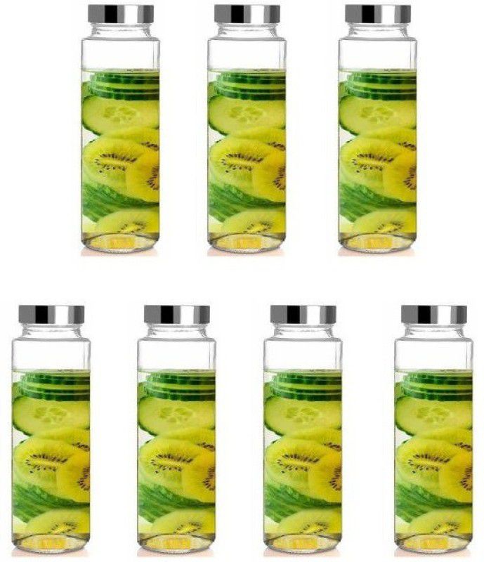 Transparent Water, Milk, Juice, Shake Bottle Jar With Lid, 500 Ml, Pack Of 7 500 ml Bottle  (Pack of 7, Clear, Glass)