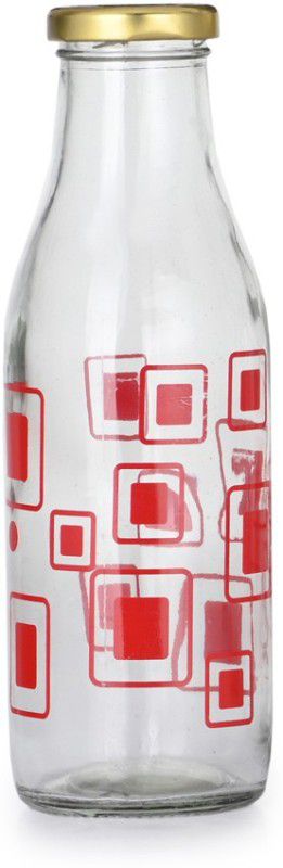 Red Square Glass Water/Milk Bottle, Metal Metal Cap, 500ML, Pack Of 1 500 ml Bottle  (Pack of 1, Clear, Red, Glass)