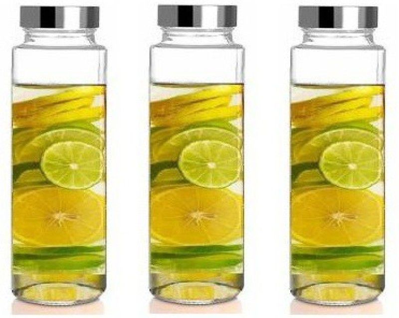 Transparent Water, Milk, Juice, Shake Bottle Jar With Lid, 750 Ml, Pack Of 3 750 ml Bottle  (Pack of 3, Clear, Glass)