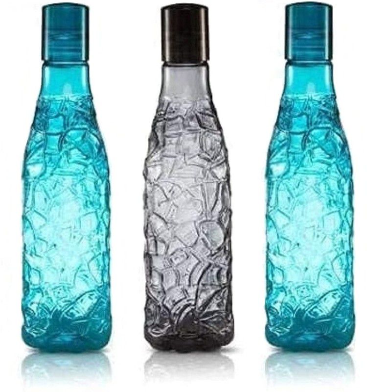 Randal Premium Quality Crystal Fridge Water Bottle Set ( 2 Blue / 1 Black ) 1000 ml Bottle  (Pack of 3, Black, Blue, PET)