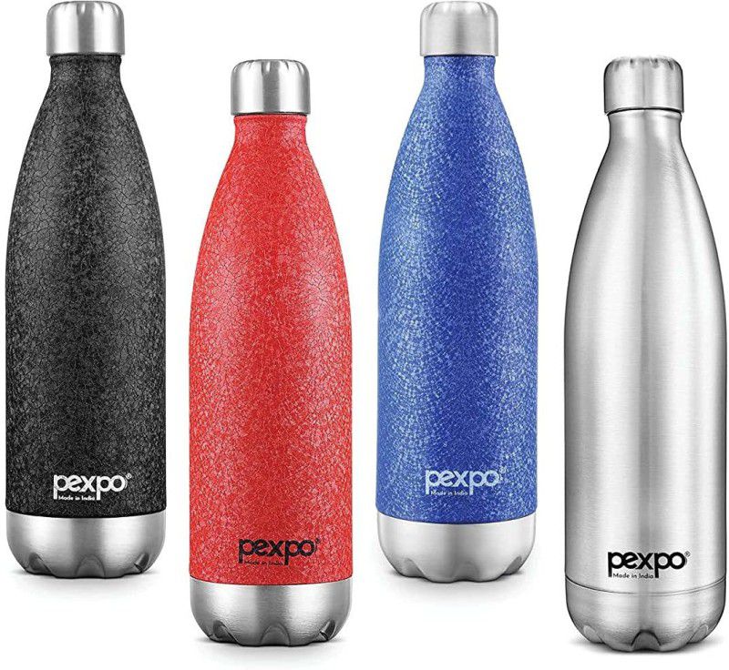 pexpo 1000ml 24 Hrs Hot and Cold Water Bottle,Stainless Steel Vacuum Insulated Electro 1000 ml Flask  (Pack of 4, Multicolor, Steel)