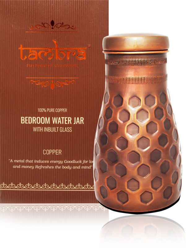 Tambra Rarity Diamond Bedroom Jar with Inbuilt Glass 1200 ml Bottle With Drinking Glass  (Pack of 1, Copper, Copper)