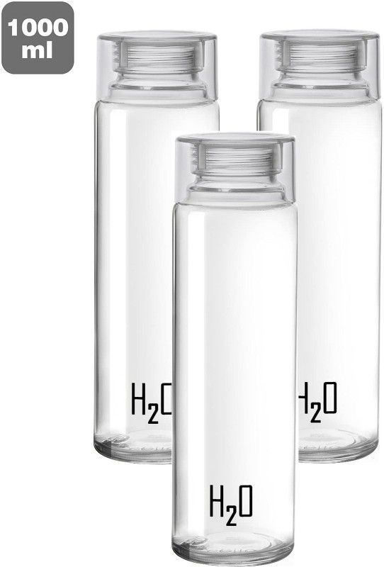 AK HUB H2O Sodalime Glass Fridge Water Bottle with Plastic Cap ( Set Of 3 - White ) 1000 ml Bottle  (Pack of 3, Clear, Glass)