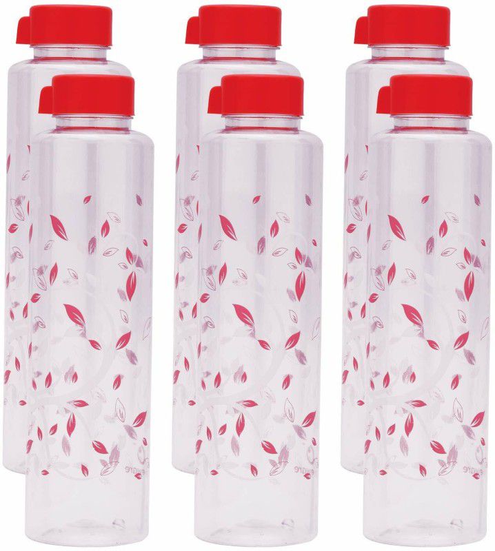 Oliveware Elegant Water Bottle | 1000 Ml Capacity | Better Grip | For Home & Office Use 6000 ml Bottle  (Pack of 6, Red, Clear, Plastic)