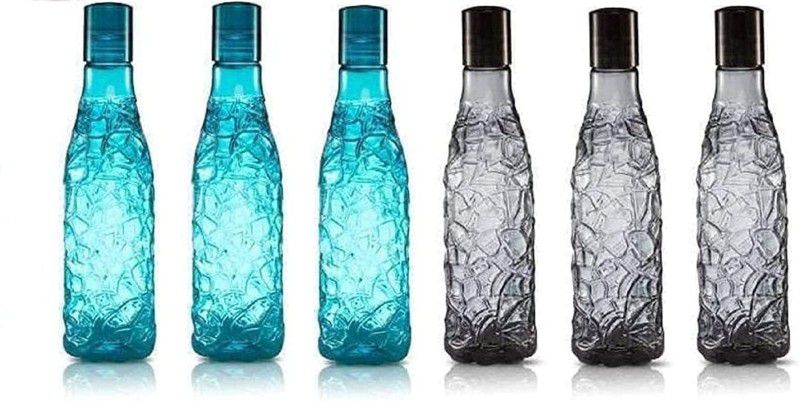 Randal Premium Quality Crystal Fridge Water Bottle Set ( 3 Blue / 3 Black ) ( 6 PCS ) 1000 ml Bottle  (Pack of 6, Multicolor, PET)