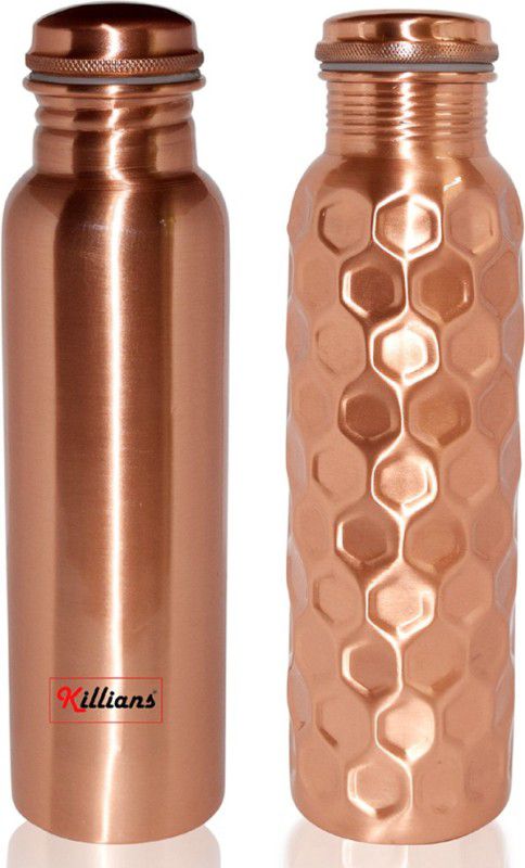 Killians Plain and Dimond Lacquer Coated Leak Proof 100 % Pure Copper Bottle Pack of 2 1000 ml Bottle  (Pack of 2, Copper, Copper)