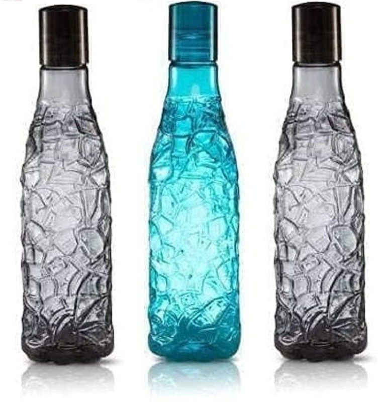 Randal Premium Quality Crystal Fridge Water Bottle Set ( 1 Blue / 2 Black ) 1000 ml Bottle  (Pack of 3, Blue, Black, PET)