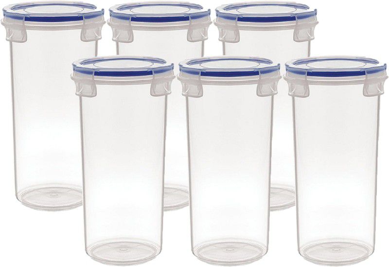 KUBER INDUSTRIES Plastic Big Glass 6 Piece Transparent Tumbler/airtight Container with Lid 500ml 500 ml Bottle  (Pack of 6, White, Plastic)