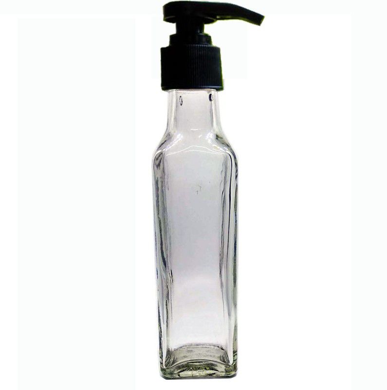 GIFTBASHINDIA Glass Square Bottle with Black Color Lotion Pump 100 ml Bottle  (Pack of 8, Clear, Glass)