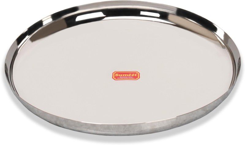 Sumeet Stainless-Steel Apple Shape Heavy Gauge Dinner Plates with Mirror Finish-34.6cm Dinner Plate