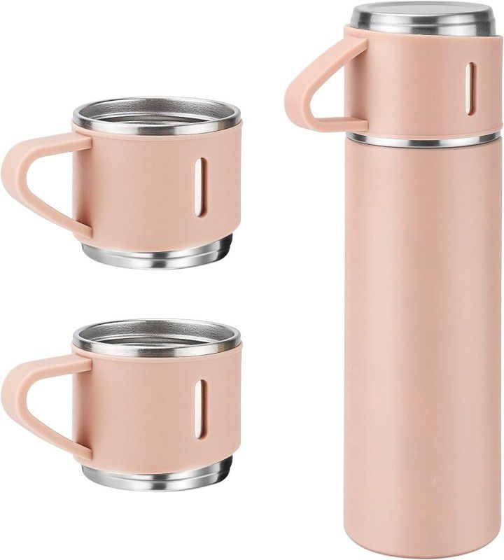 Vacuum Flask set 3 Cup set for Hot & Cold Drink BPA Free & Leakproof(Gift Set) 500 ml Flask  (Pack of 1, Pink, Steel)