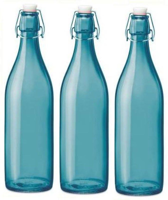 keshavmadhav Glass water bottles84393 1000 ml Bottle  (Pack of 3, Blue, Glass)