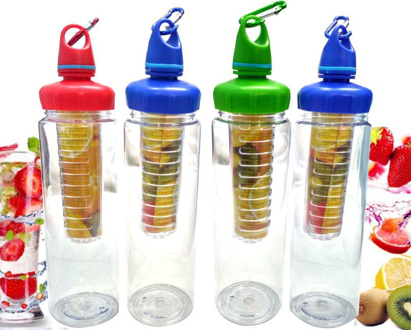 Prisha India Craft Fruit infuser water bottle BPA free Transparent Plastic Bottle | Capacity 700 ML | Pack of 4 700 ML Bottle  (Pack of 4, Multicolor, Plastic)