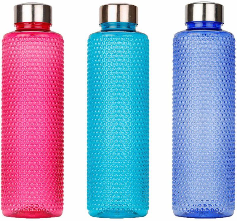 Oliveware Round Honeycomb Bottle | 1000 Ml Capacity | Better Grip | For Home & Office Use 3000 ml Bottle  (Pack of 3, Purple, Pink, Purple, Plastic)