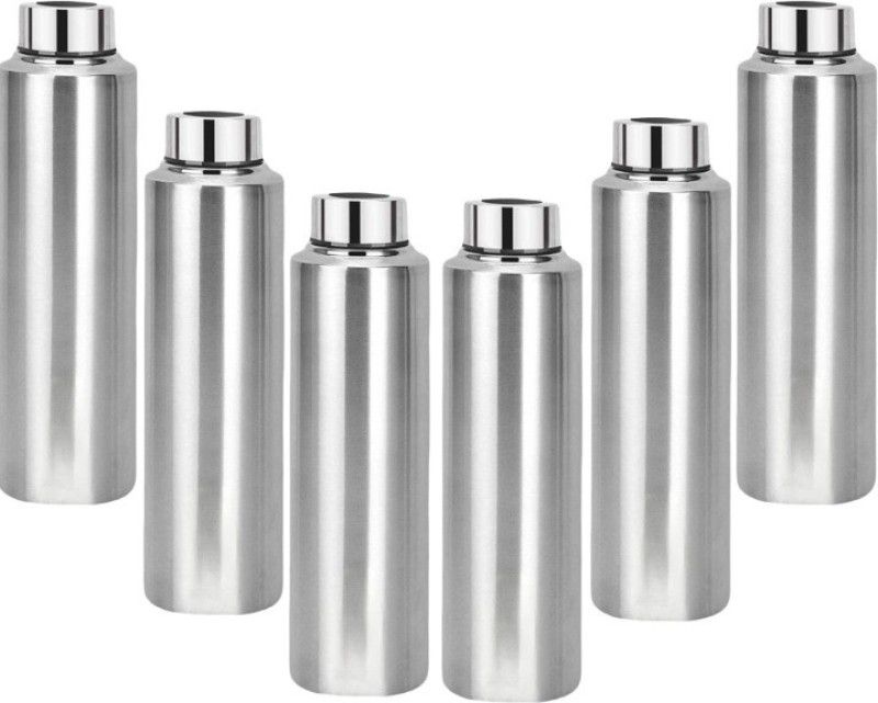 Stainless Steel Water Bottle Office, Gym, Sports, Travel, Oil can Pack Of 6 1000 ml Bottle  (Pack of 6, Silver, Steel)
