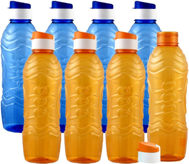 KUBER INDUSTRIES Plastic 8 Pieces Fridge Water Bottle Set with Flip Cap (1000ml, Blue & Orange)- 1000 ml Bottle  (Pack of 8, Multicolor, Plastic)