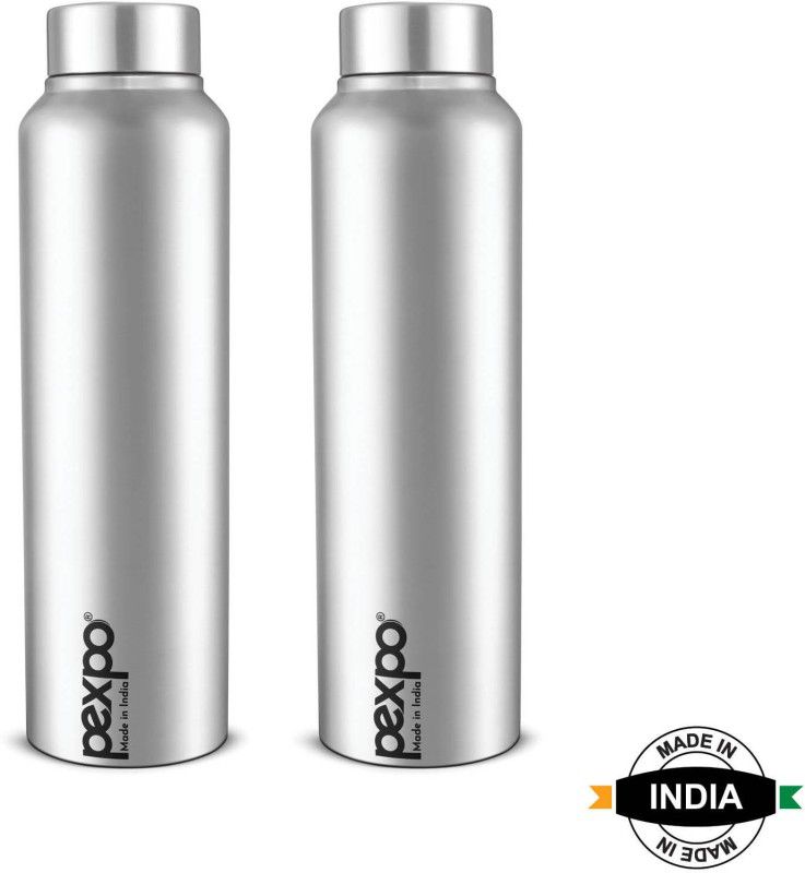 pexpo 1000 ml Fridge and Refrigerator Stainless Steel Water Bottle, Chromo 1000 ml Bottle  (Pack of 2, Silver, Steel)