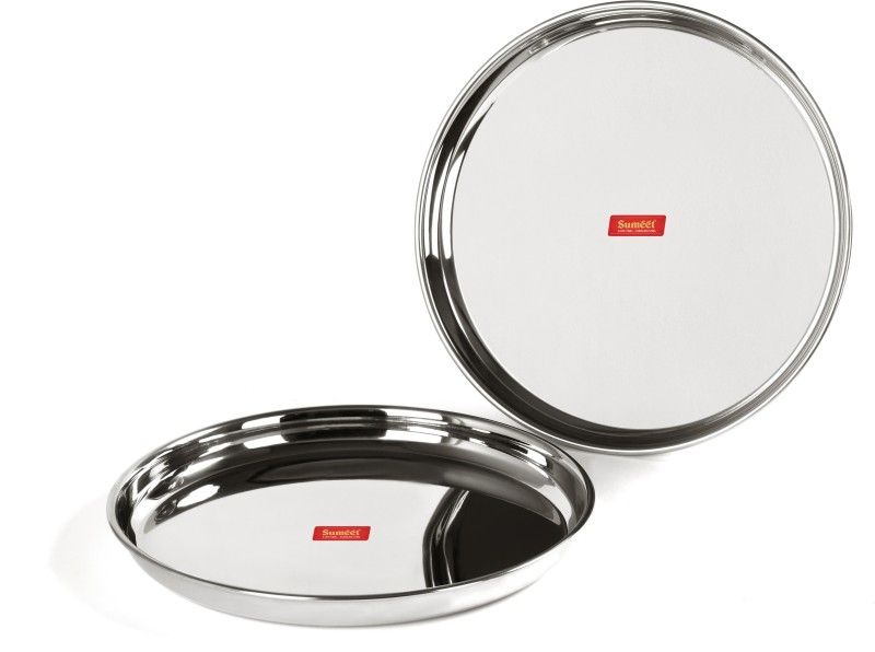 Sumeet Stainless Steel Heavy Gauge Deep Wall Dinner Plates with Mirror Finish 31.3cm Dia - Set of 2pc Dinner Plate  (Pack of 2)