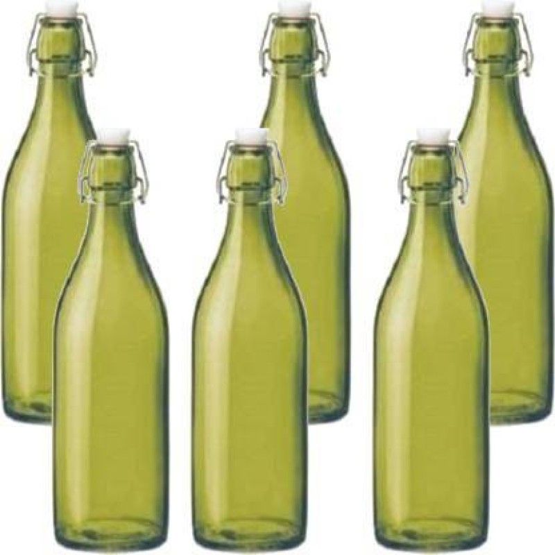BILAL ANSARI GLOSSY CLEAR GLASS WATER/JUICE BOTTLES FOR MULTIPURPOSE GB3 1000 ml Bottle  (Pack of 6, Green, Glass)