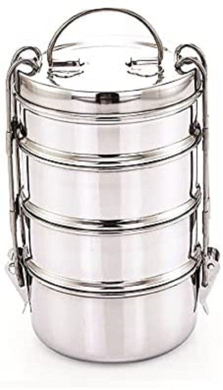 Stainless Steel 4-Tier Tiffin Box (Size -7x4, 2220ml, 4.5 inch Dia, Silver) 4 Containers Lunch Box  (2220 ml)