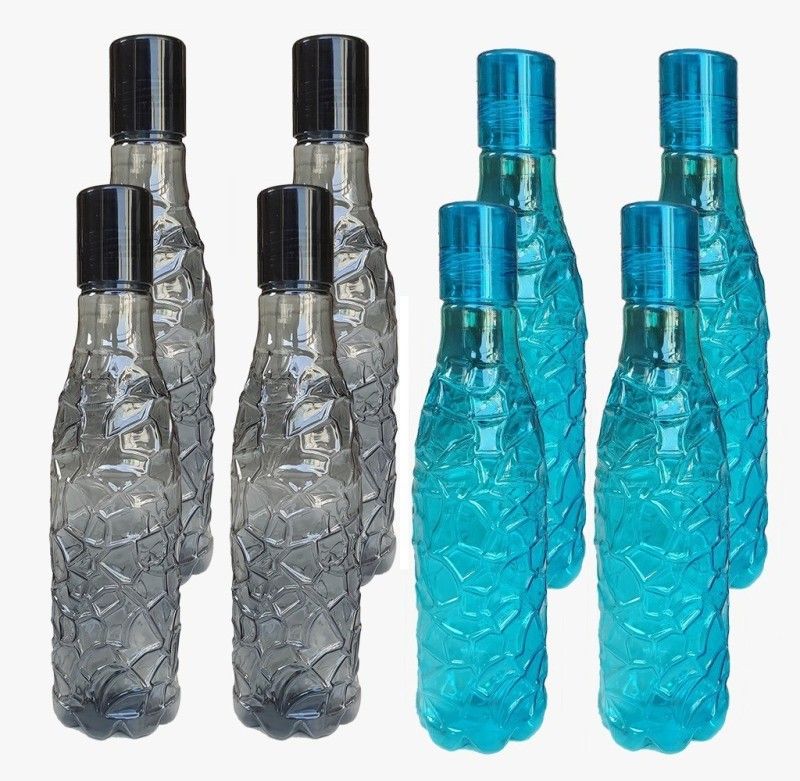 Randal Premium Quality Crystal Fridge Water Bottle Set ( 4 Blue & 4 Black ) 1000 ml Bottle  (Pack of 8, Black, Blue, PET)