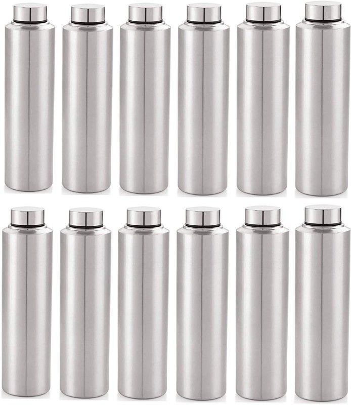 SAMEEP Stainless Steel Fridge Water Bottle For Home Office Gym School Collage (900 ML) 900 ml Bottle  (Pack of 12, Silver, Steel)