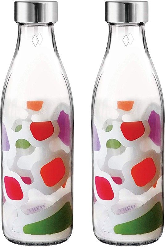 TREO Ivory Premium Glass Printed Bottle, Set of 2, 1000 ml Each, Multicolour Cubes 1000 ml Bottle  (Pack of 2, Multicolor, Glass)