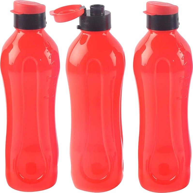 KUBER INDUSTRIES Plastic 3 Pieces Fridge Water Bottle Set with Flip Cap 1000 ml Bottle  (Pack of 3, Red, Plastic)